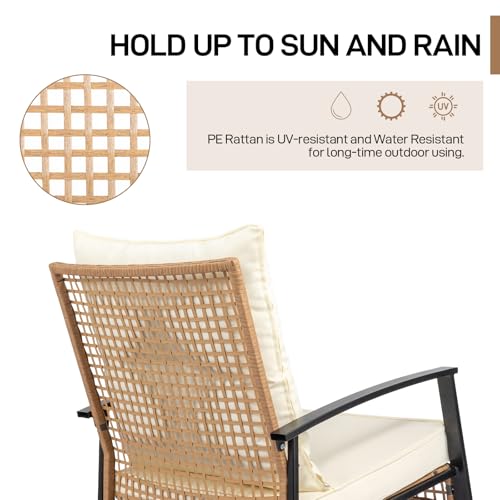 3-Piece Rattan Rocking Bistro Set with Cushions L984997