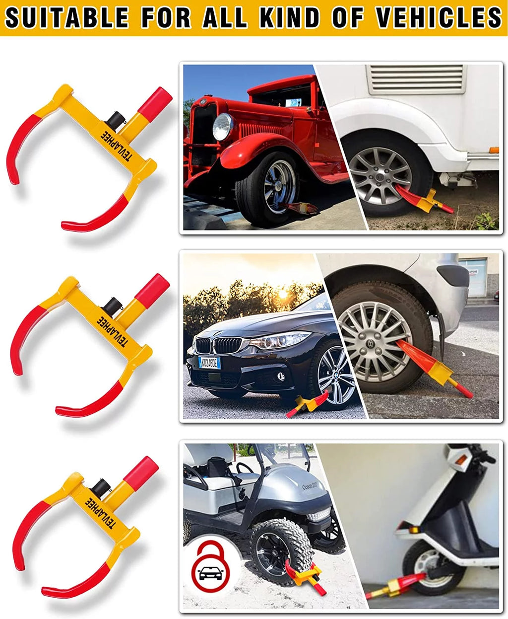 Heavy Duty Anti Theft Wheel Lock with 3 Keys Q23520