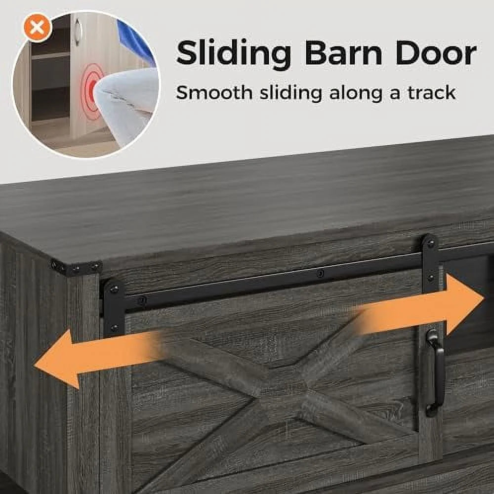Dark Grey 48'' Rustic Coffee Table with Sliding Barn Door B141658