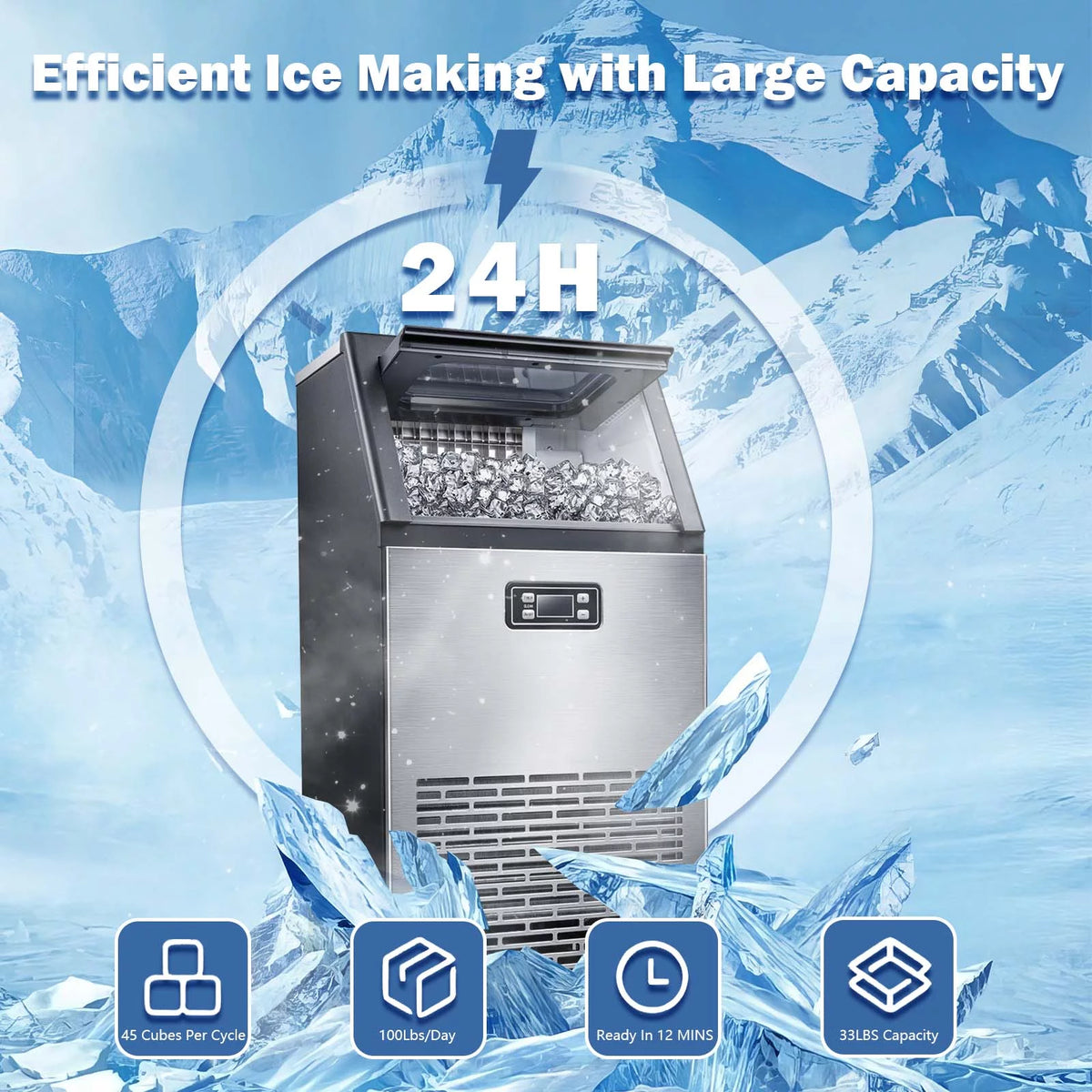 Commercial Ice Maker Machine 100LBS/24H Self-Cleaning Y212227