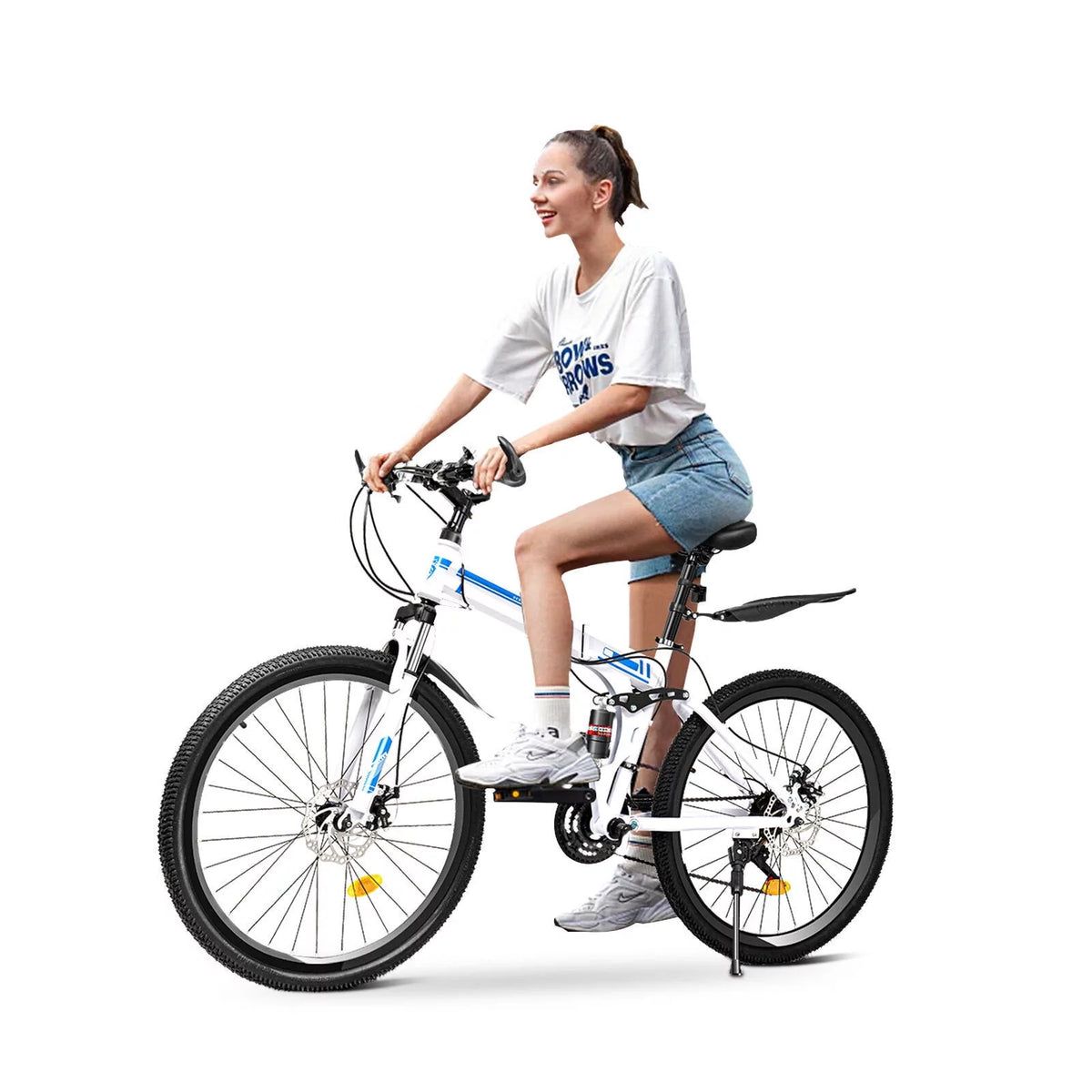 26 Mountain Folding Bike 21-speed Blue & White W111553