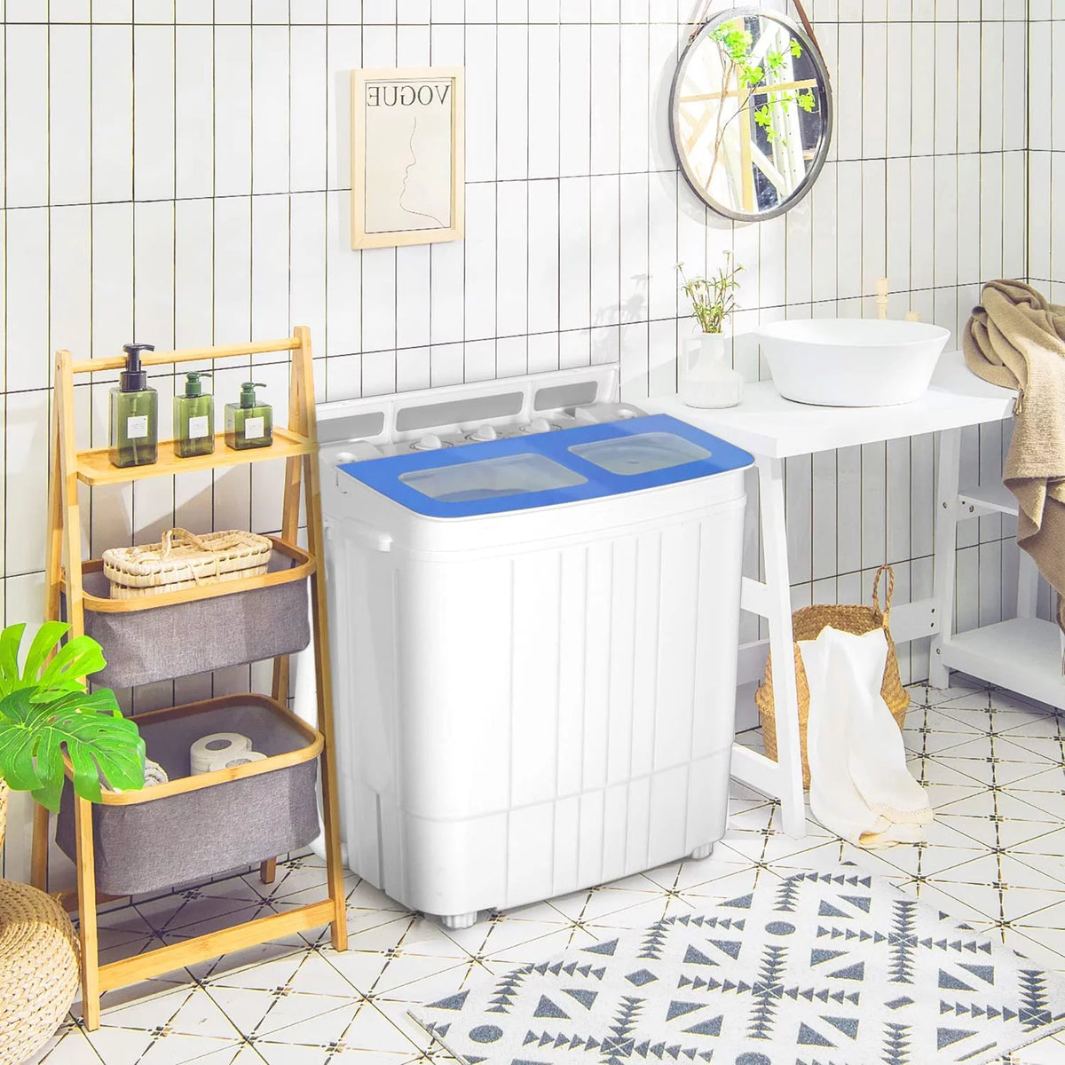 Portable Mini Twin Tub Washing Machine and Spin Dryer Combo, Blue A70943