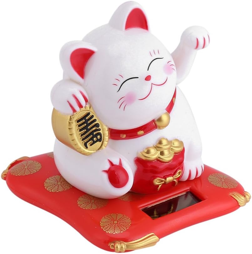 Solar Powered Waving Arm Lucky Cat White O8100