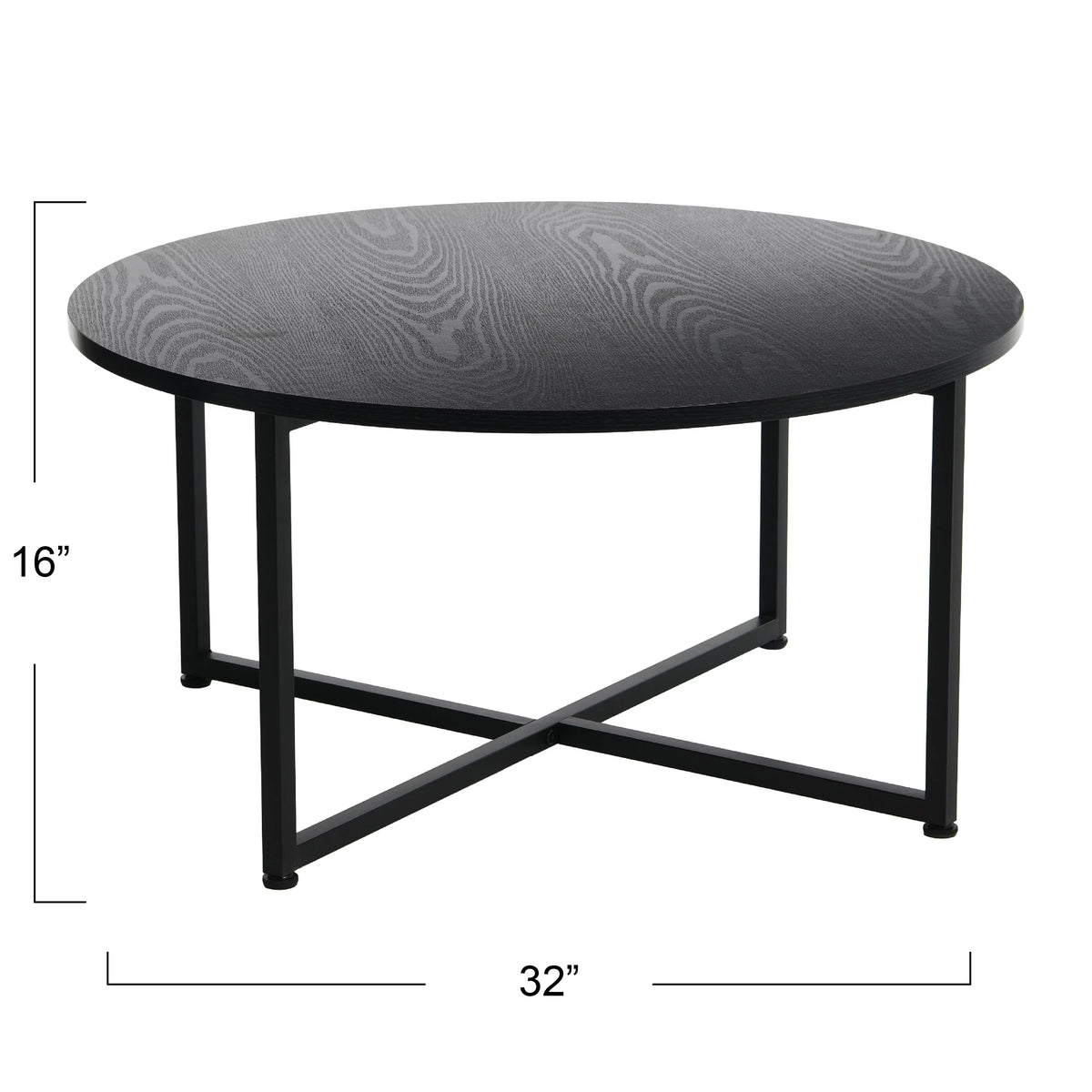 Round Coffee Table with Steel Frame and Faux Distressed Wood Finish W5128