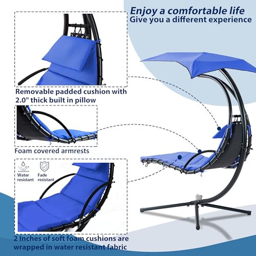Navy Hanging Chaise Lounger with Removable Canopy Cushion L234