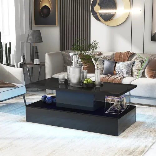 Black Coffee Table with LED Lights and Remote Control H5704
