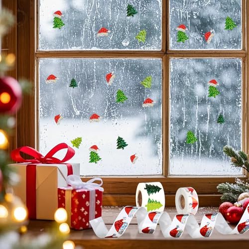 1000Pcs Christmas Roll Stickers Self-Adhesive Round Sparkly D8766