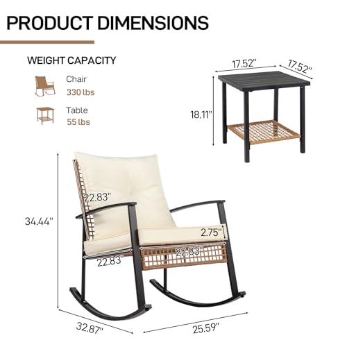 3-Piece Rattan Rocking Bistro Set with Cushions L984997
