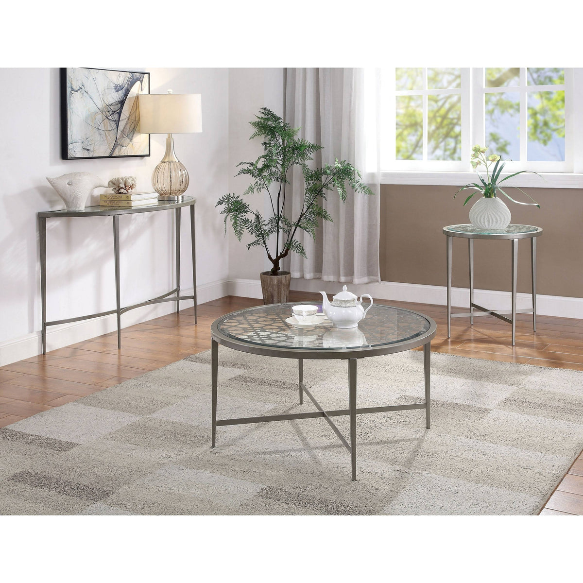 White Tempered Glass Sofa Table Y9709