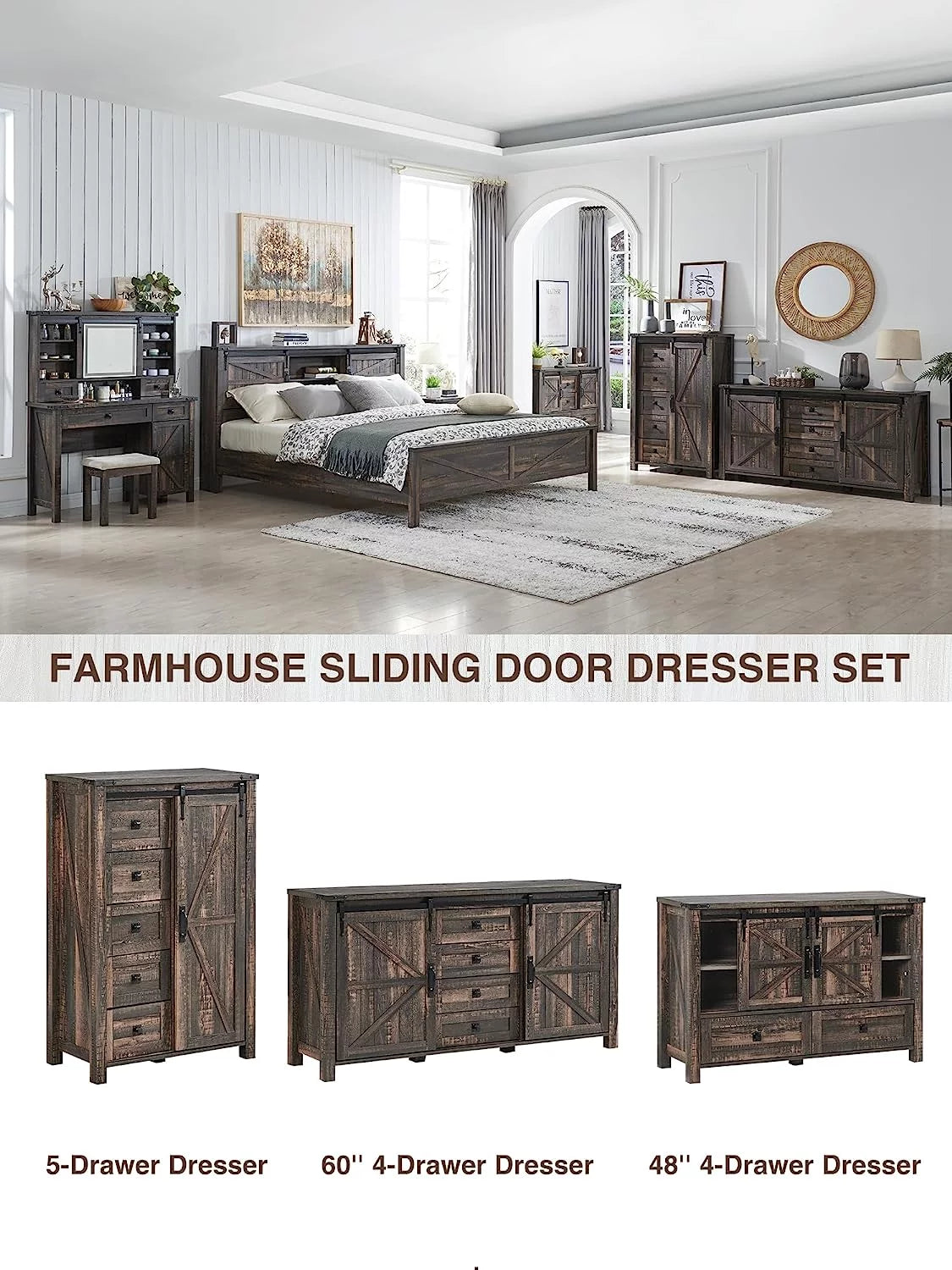 White 4 Drawer Dresser with Barn Door D97191