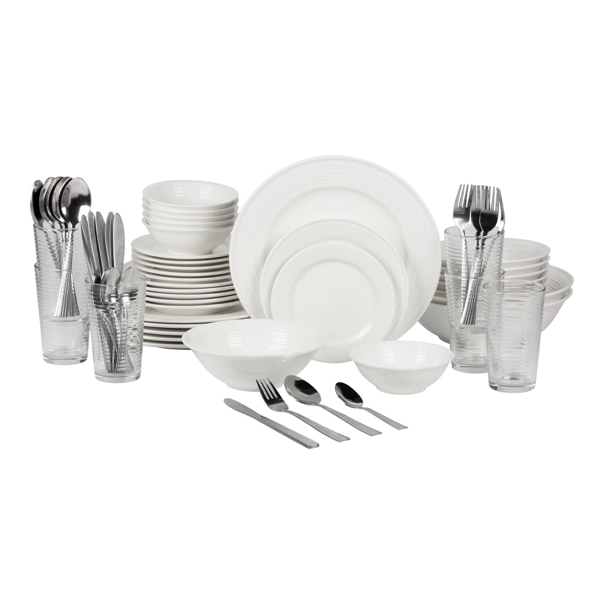 White 62-Piece Stoneware Dinnerware Set W97076