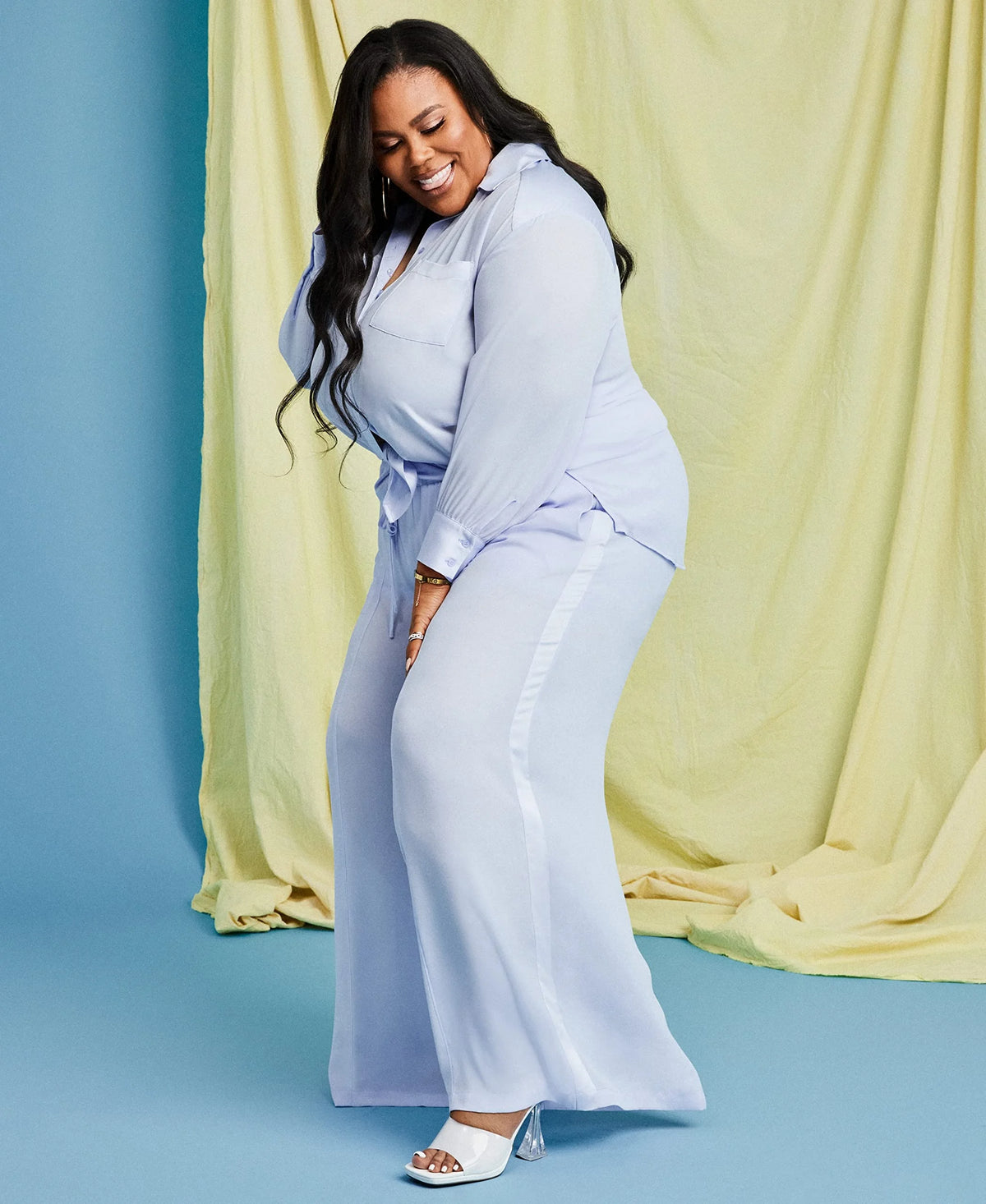 Plus Size Satin-Trim Wide-Leg Pants H707