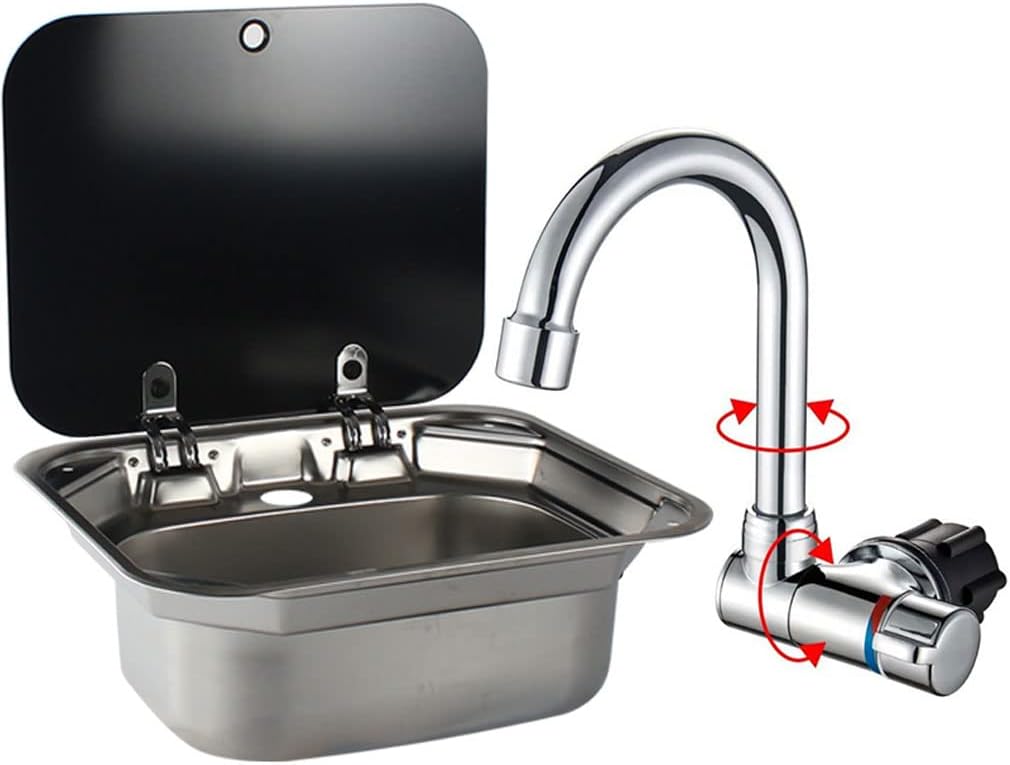 RV Stainless Steel Kitchen Sink with Folded Faucet and Tempered Glass Lid R285385