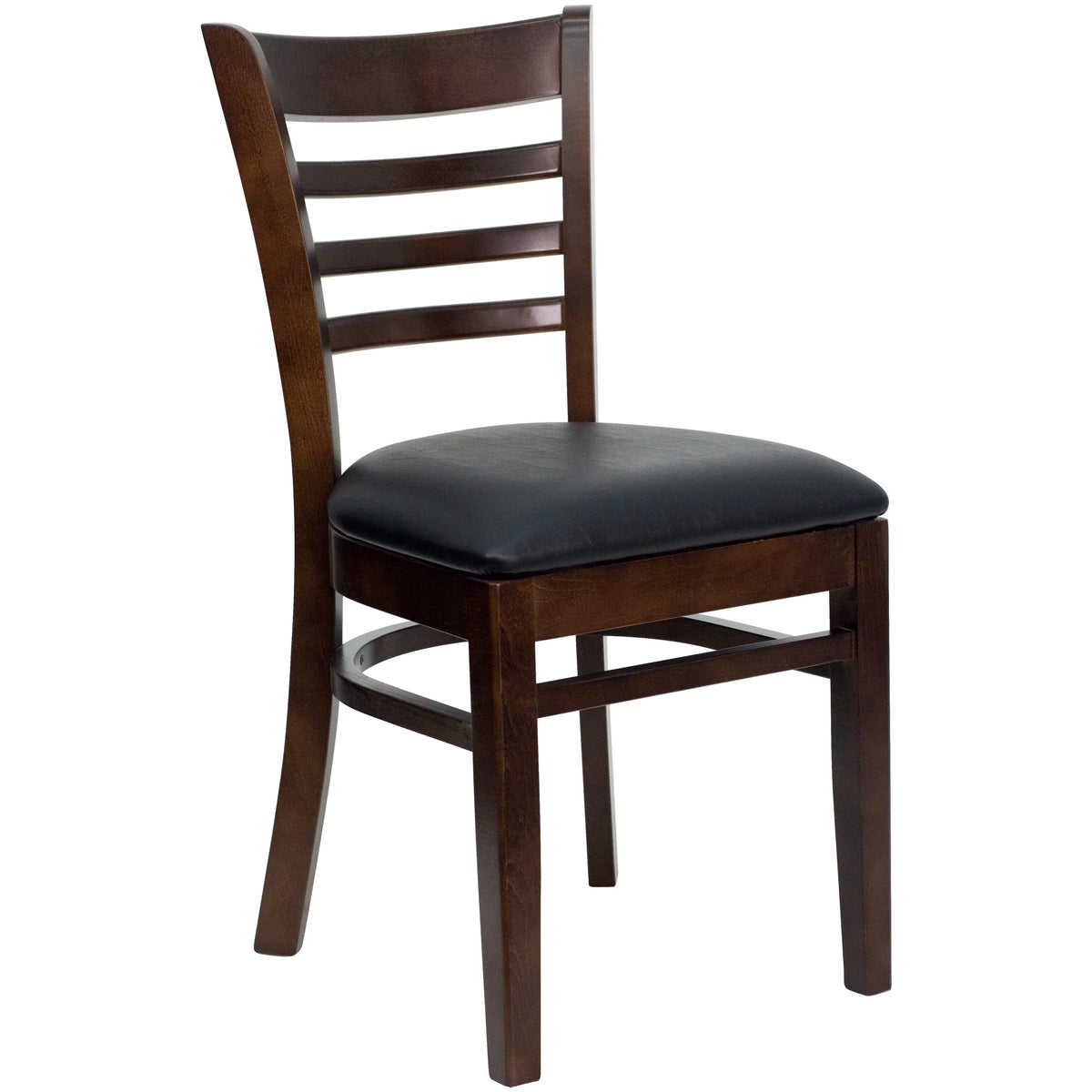 Ladder Back Walnut Wood Chair with Black Vinyl Seat X801970
