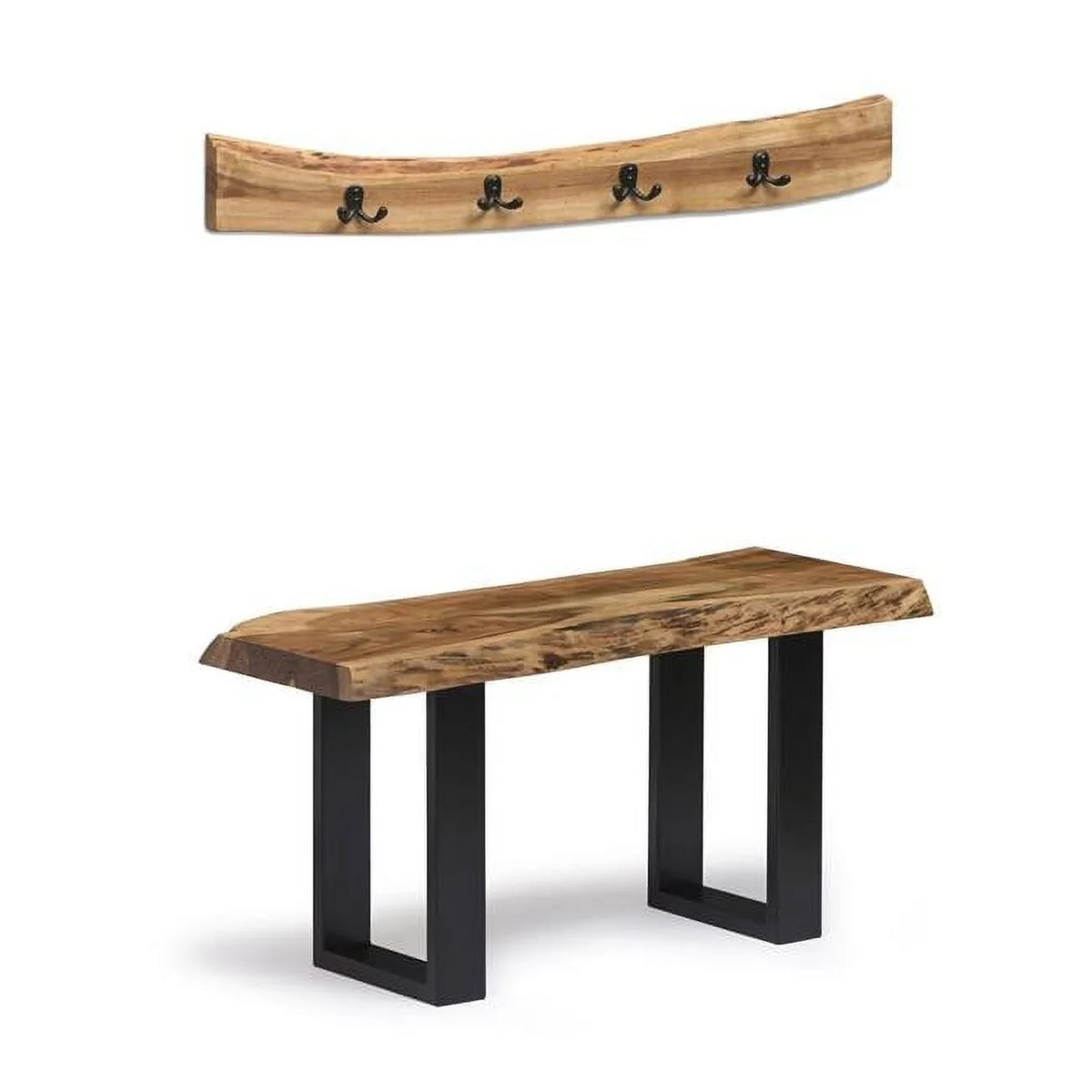 36 in. Live Edge Bench with Coat Hook Set C14408
