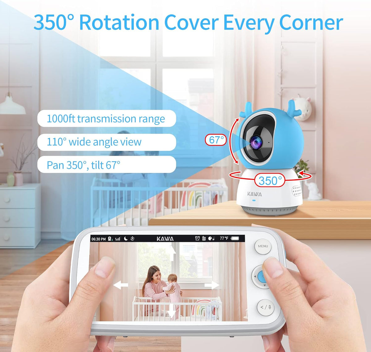 Baby Monitor with Camera and Audio, 720P HD Display, Night Vision, 2-Way Audio A38867