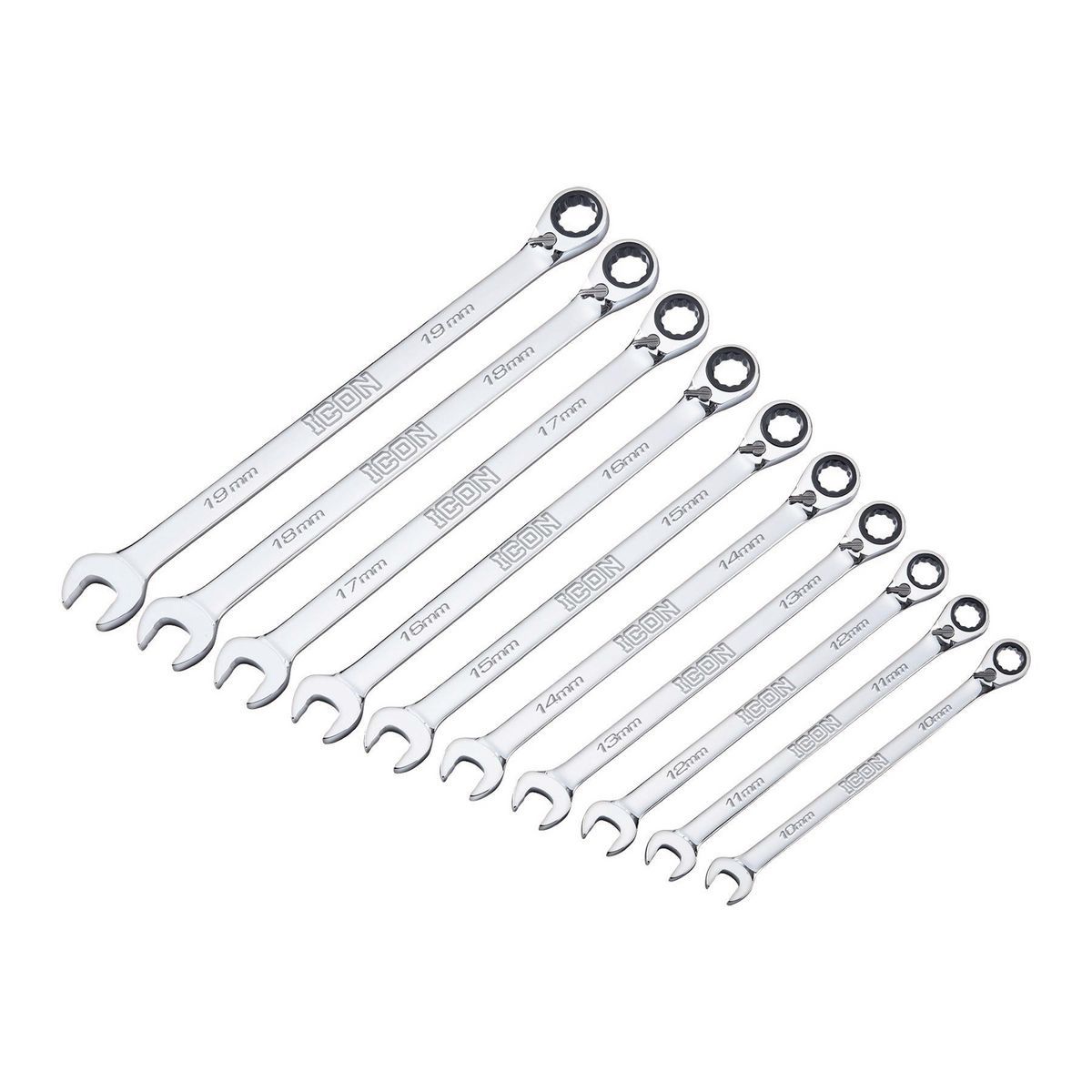 Metric Ratcheting Combination Wrench Set, 10-Piece A497476