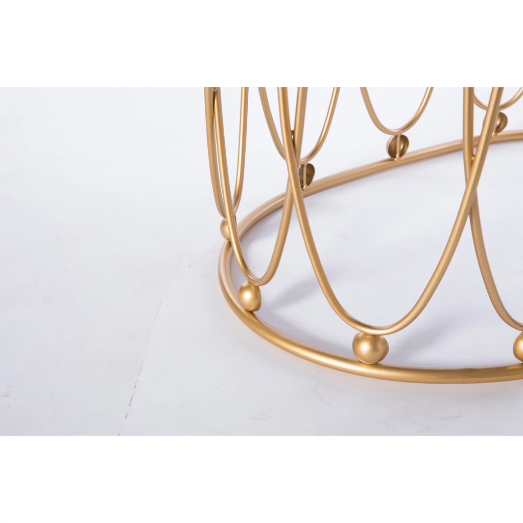 Gold Metal Side Accent Table Stools with White Fur Top Seat G455