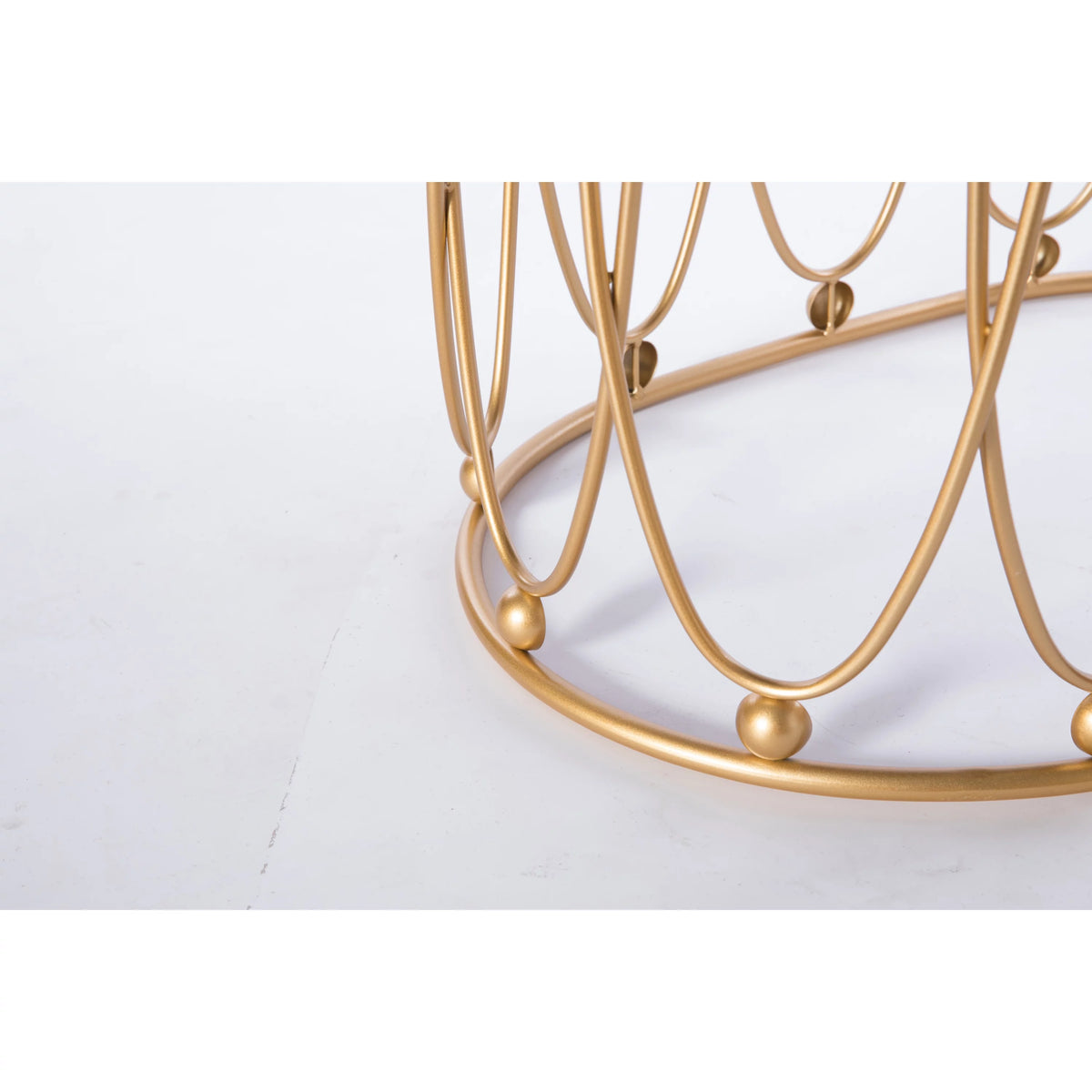 Gold Metal Side Accent Table Stools with White Fur Top Seat G455