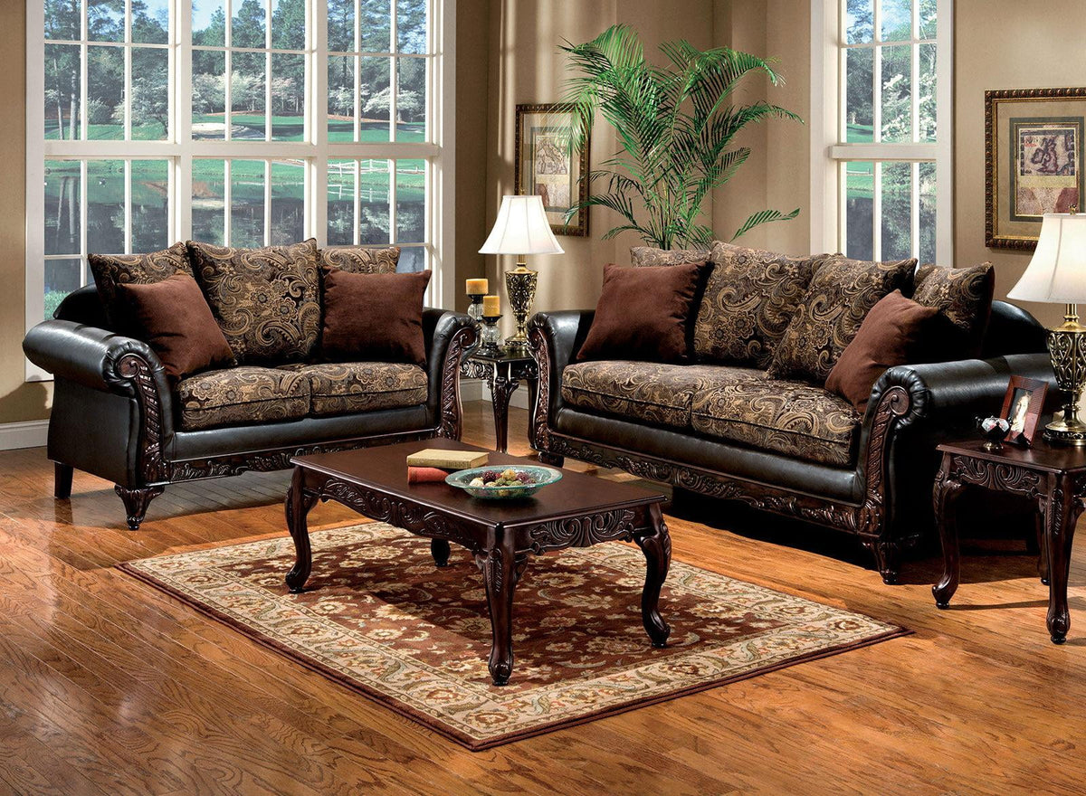 Traditional Brown & Espresso Living Room Set 6pcs J256899
