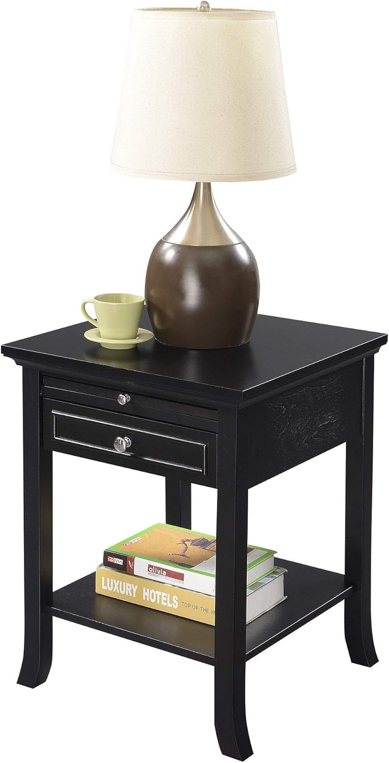 Black End Table with Drawer and Slide V58166