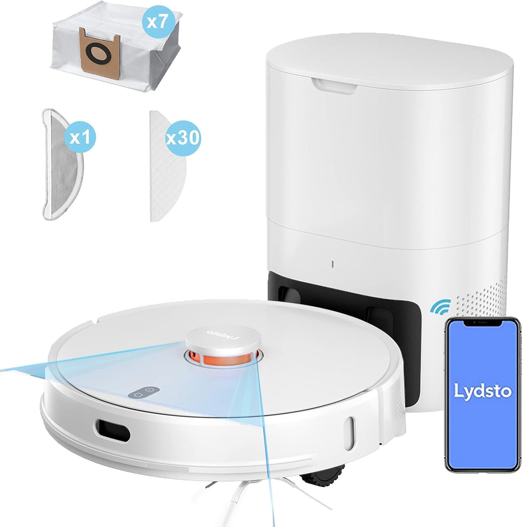 Black Robotic Vacuum Cleaner with Self Empty, Mop, Lidar Navigation, 2700Pa Suction B909