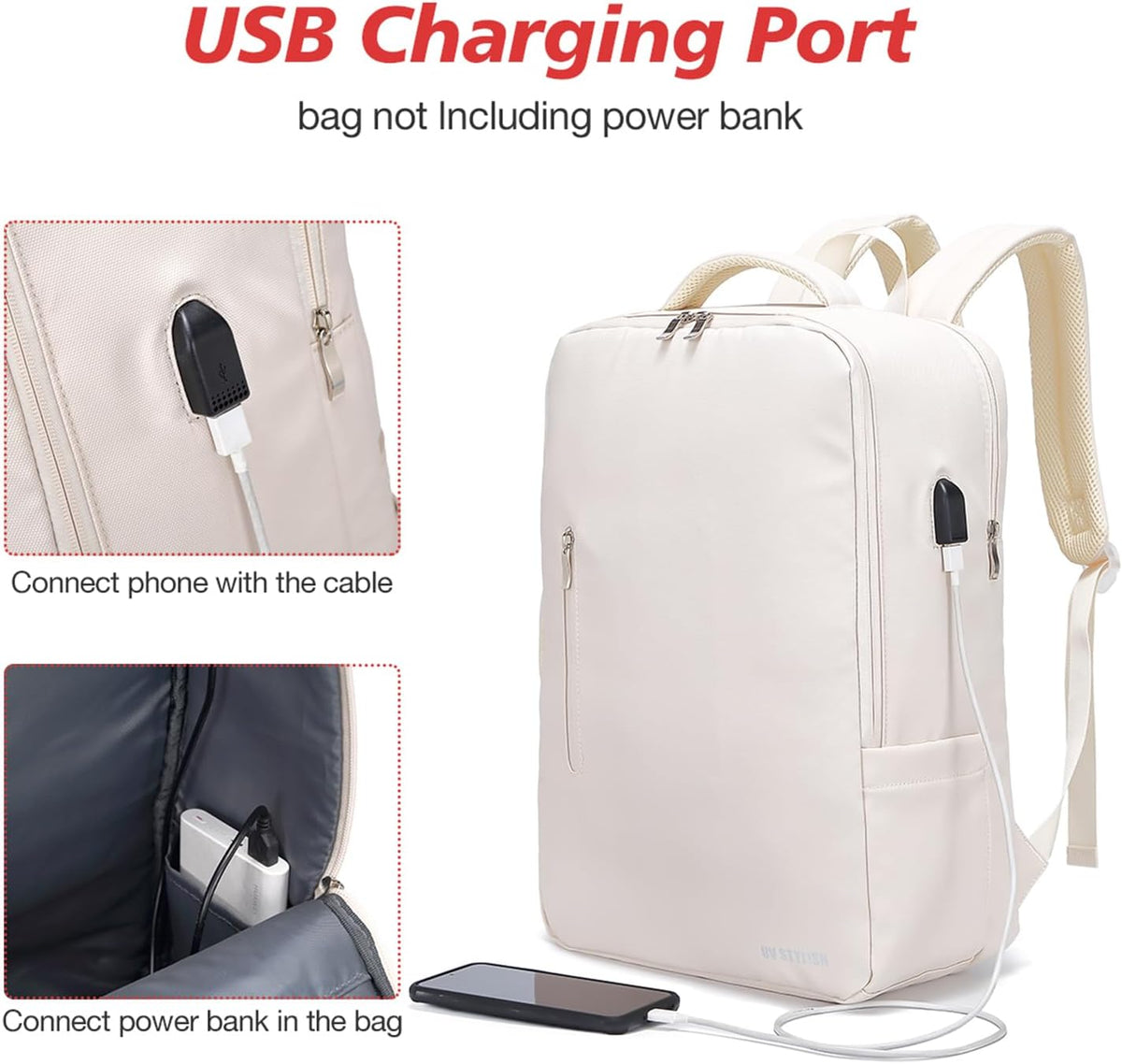 18x14x8 Inches Waterproof Travel Backpack with Charging Port R7614