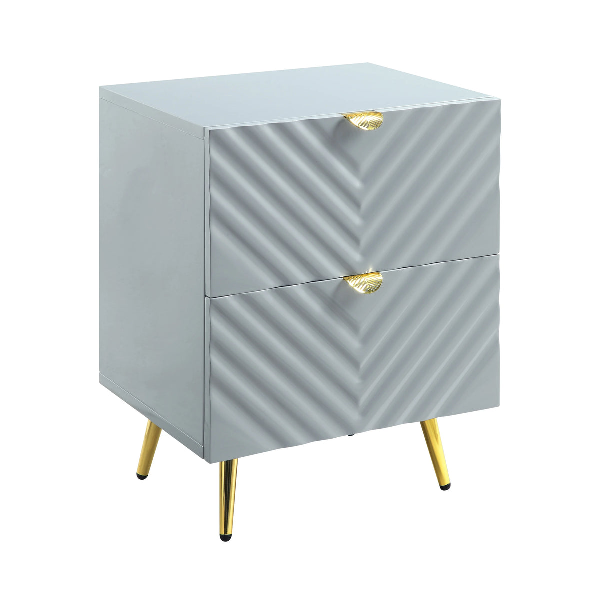 Gray High Gloss 2 Drawer Nightstand N2054