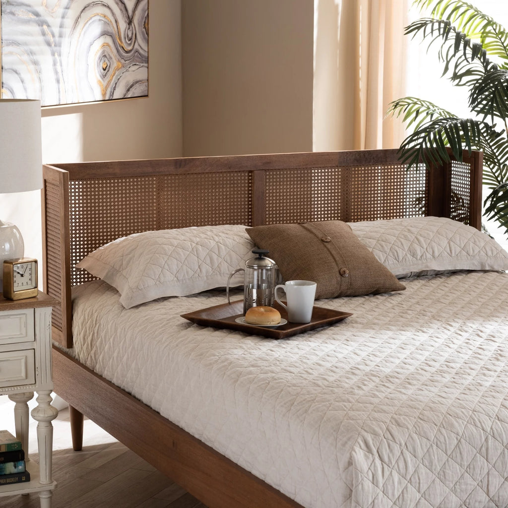 King Wood and Rattan Headboard B41667