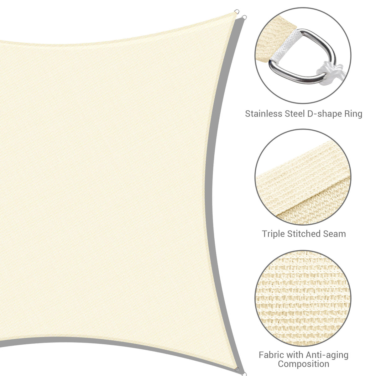 Off White Rectangle Sun Shade Sail Canopy I243856