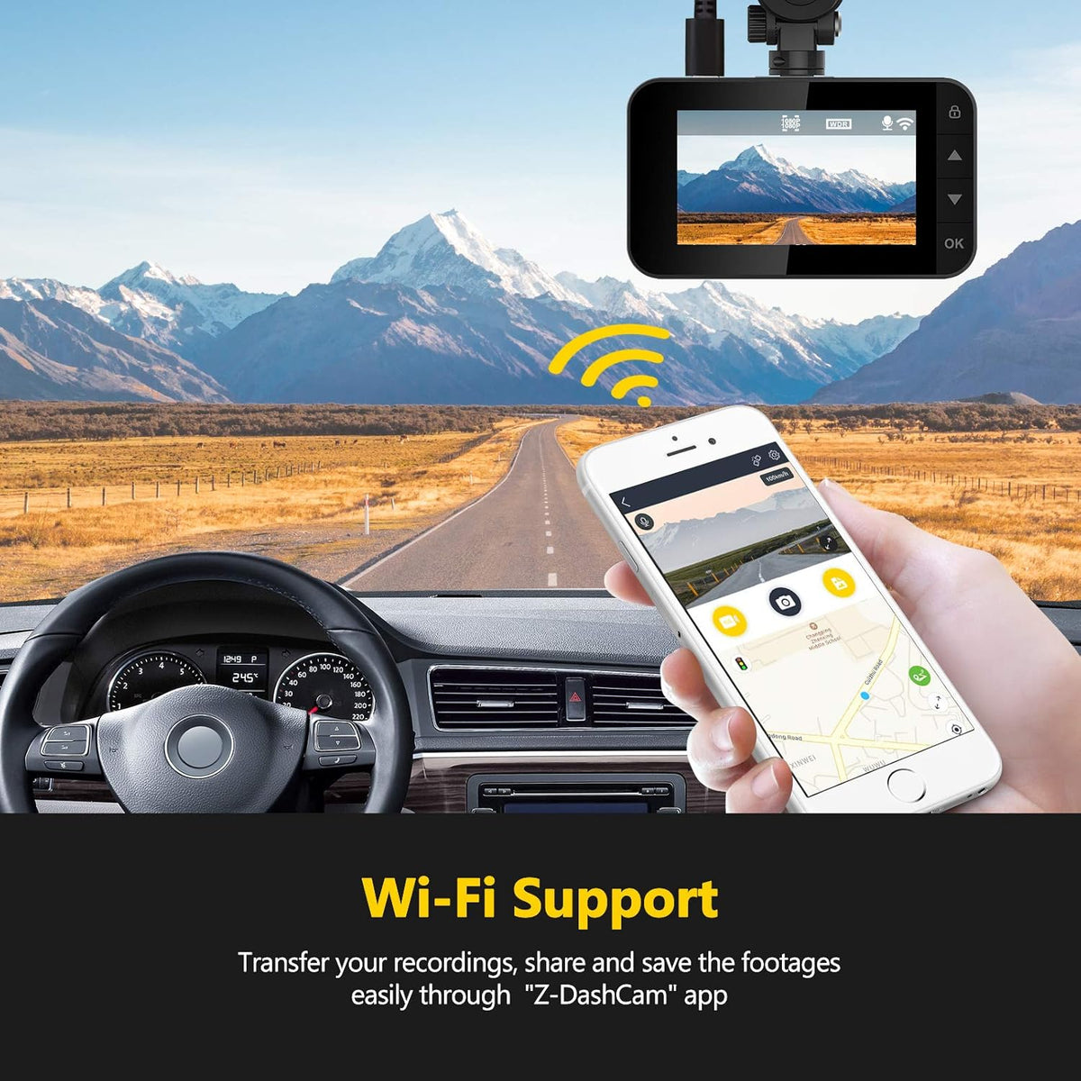 WiFi Dash Cam Front and Rear Dual Cam Car DVR T42990