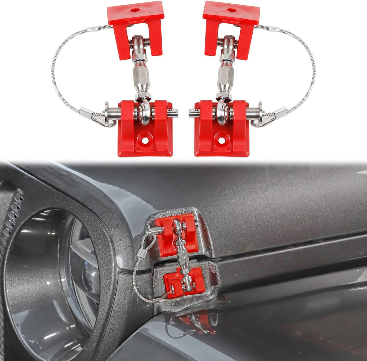 Stainless Steel Locking Hood Latch Catch Kit (Red with Lock) H4723