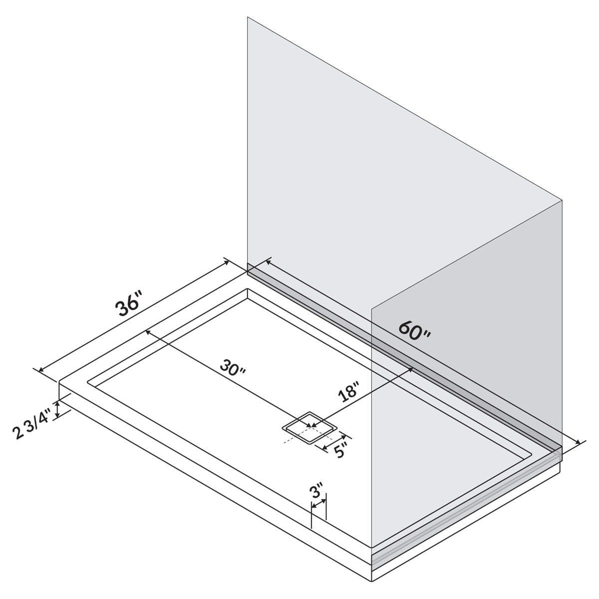 60 x 36 Right Double Threshold Shower Pan Base C12198