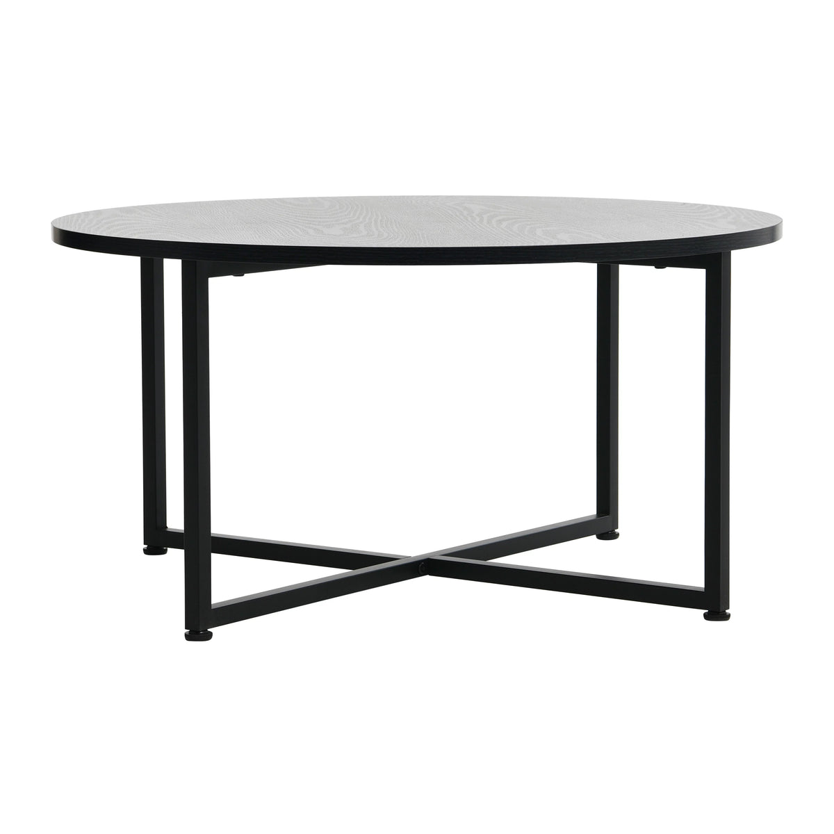 Round Coffee Table with Steel Frame and Faux Distressed Wood Finish W5128