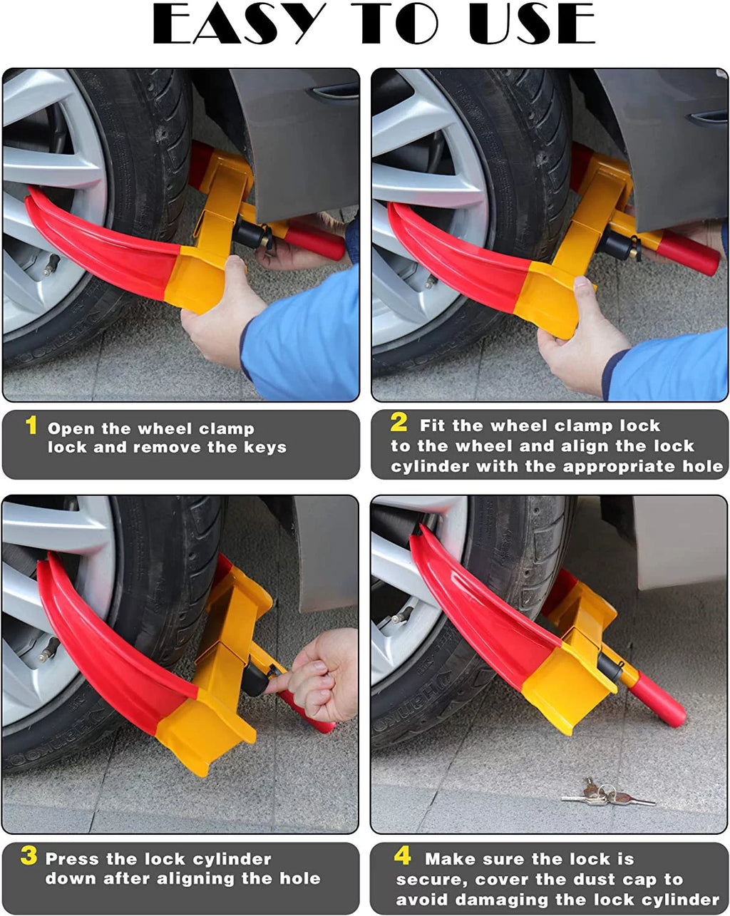 Heavy Duty Anti Theft Wheel Lock with 3 Keys Q23520