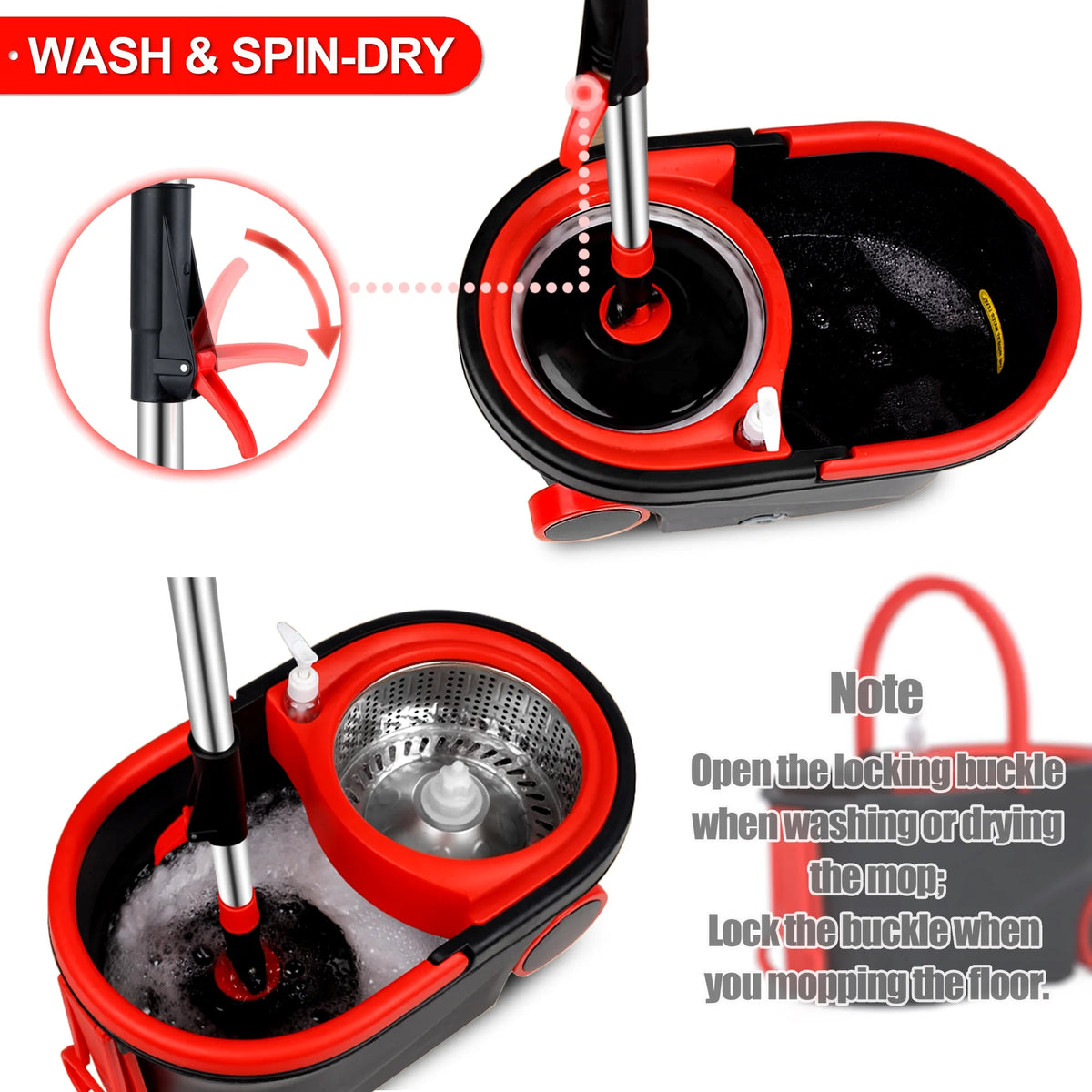 360° Spin Mop Bucket with Wringer, 3 Microfiber Mop Heads U29952