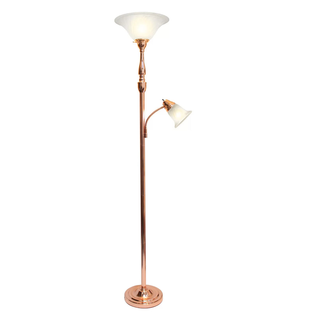 2 Light Torchiere Floor Lamp with White Marble Glass, Brushed Nickel R7991