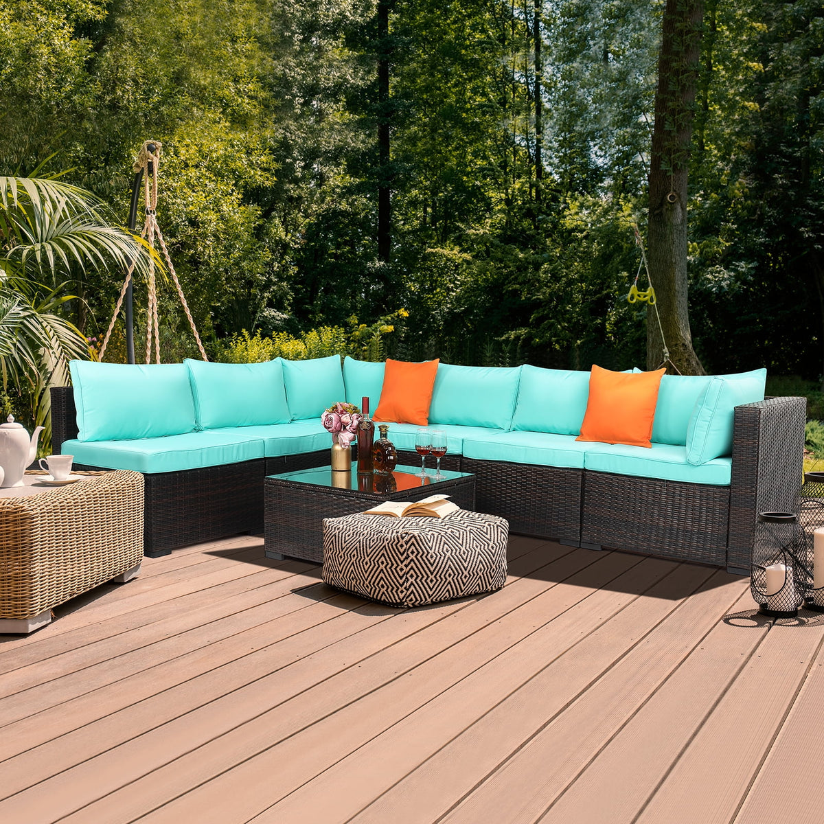 7 Pieces Outdoor Patio Rattan Sofa Sectional Furniture R79472