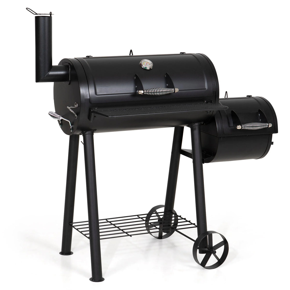 Steel BBQ Charcoal Grill with Offset Smoker in Black K7867