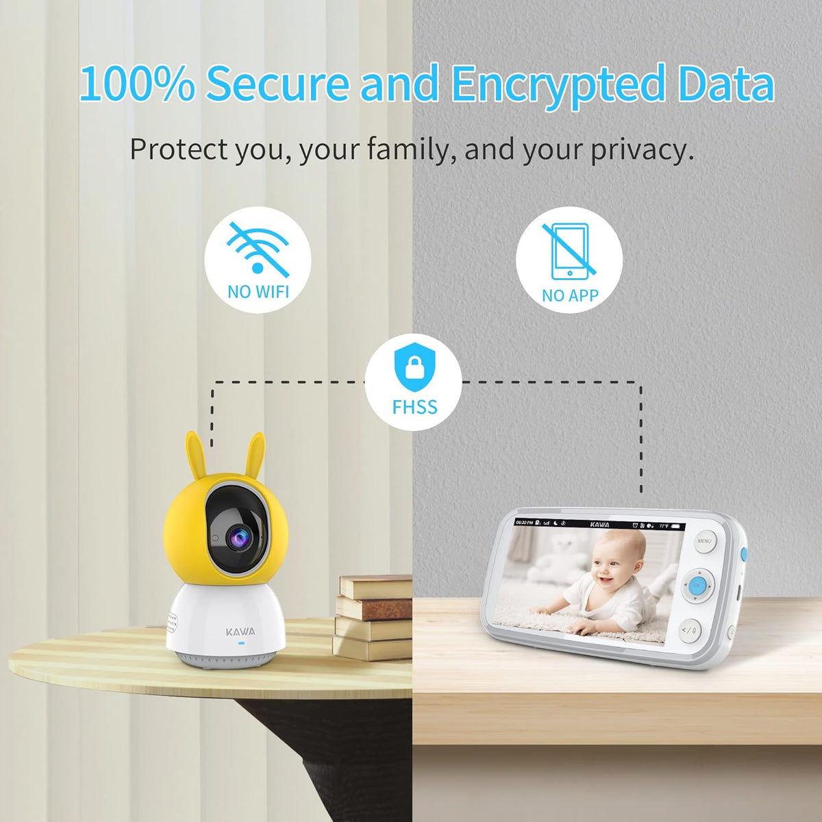 Baby Monitor with Camera and Audio, 720P HD Display, Night Vision, 2-Way Audio A38867