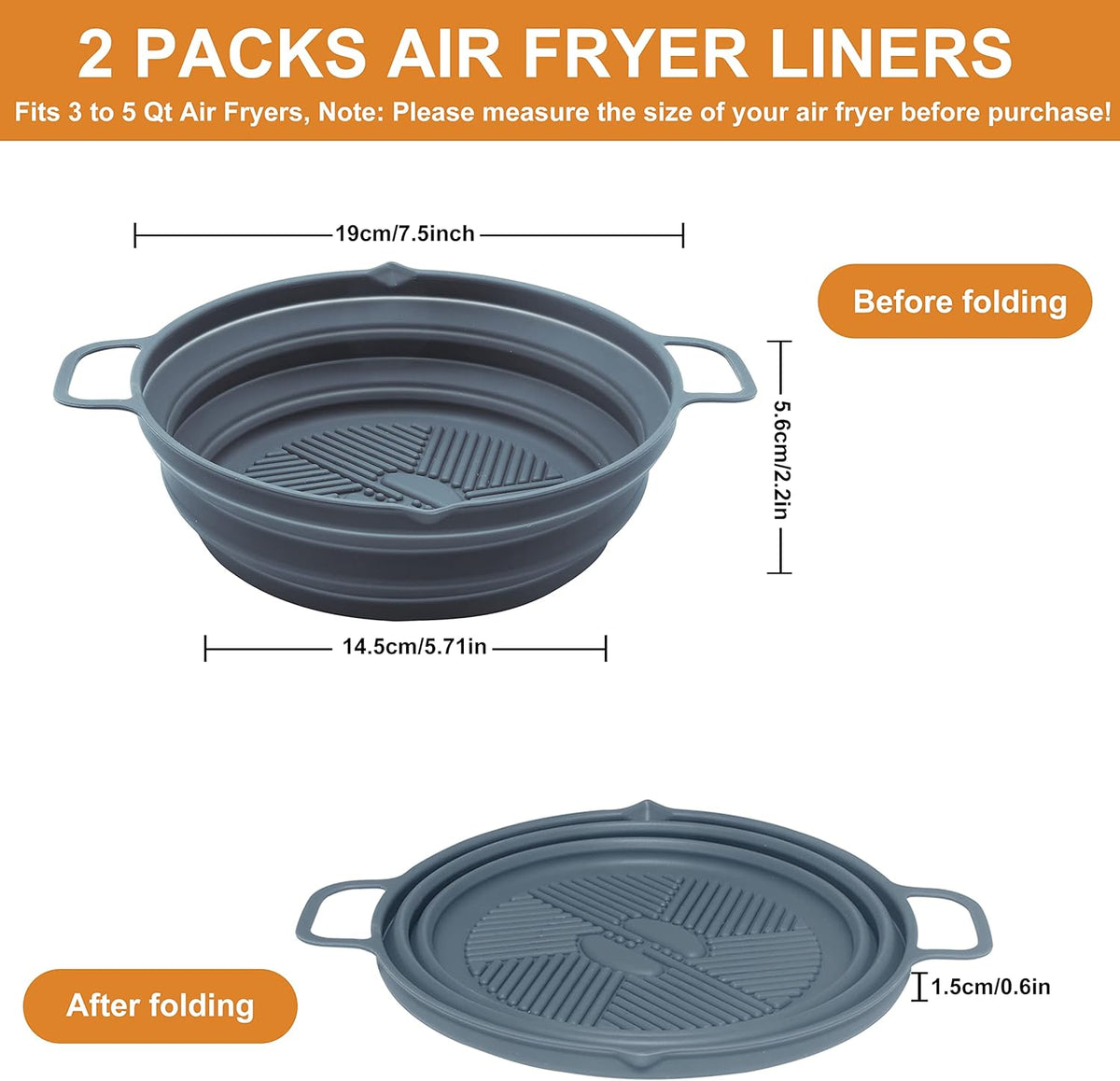 2 Pack 7.5inch Reusable Non Stick Silicone Air Fryer Liner S928