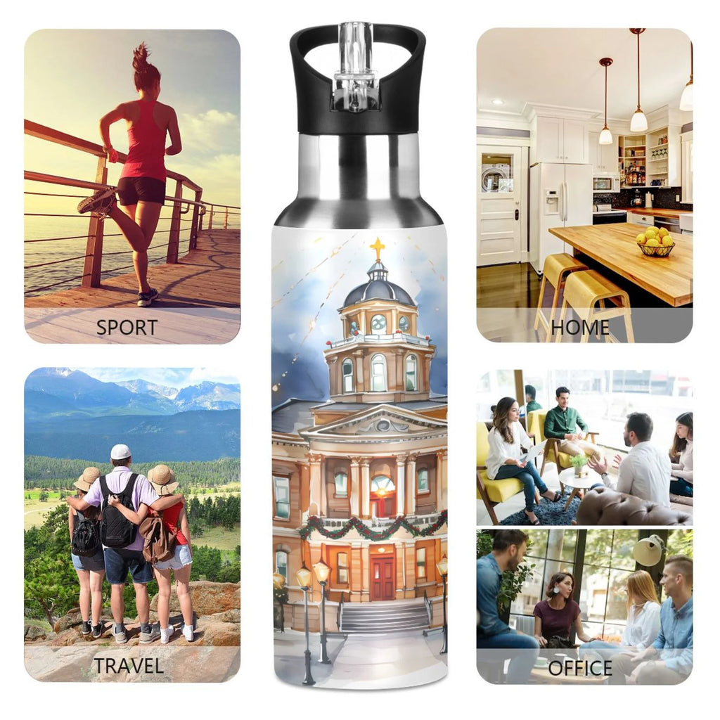 Stainless Steel Insulated Vacuum Flask Water Bottle with Straw Lid V79718