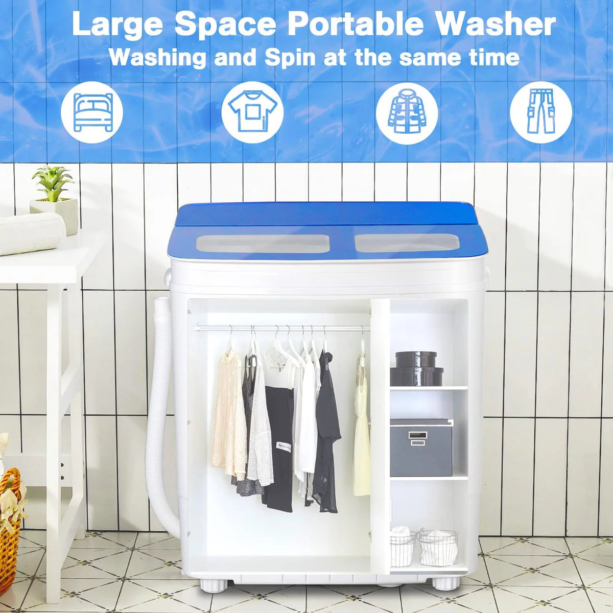 Portable Mini Twin Tub Washing Machine and Spin Dryer Combo, Blue A70943