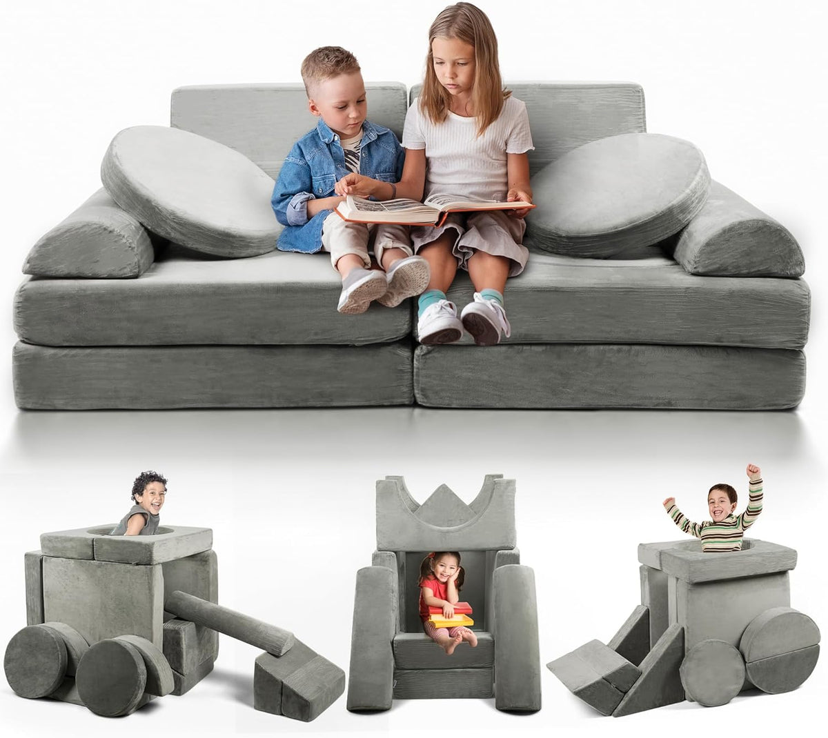 15 Pieces Buildable Plush Play Couch Panels with Ball Pit Square D231