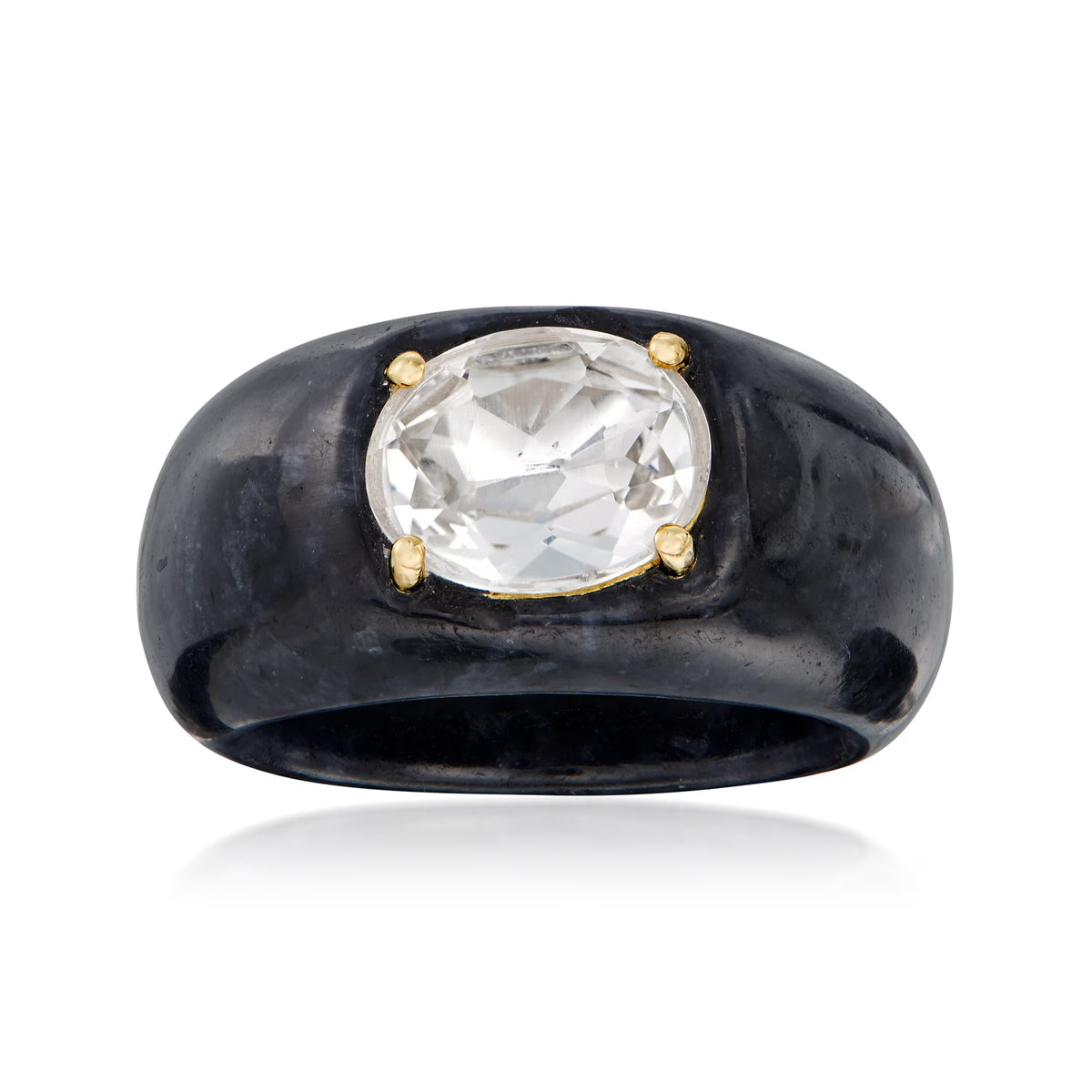 Black Jade and White Topaz Ring With 14kt Yellow Gold T335906