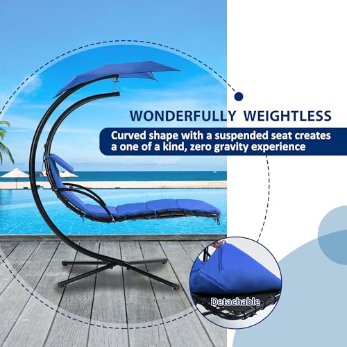 Navy Hanging Chaise Lounger with Removable Canopy Cushion L234