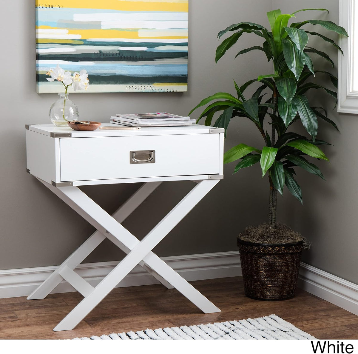 White Painted Wood Accent Side Table A94249