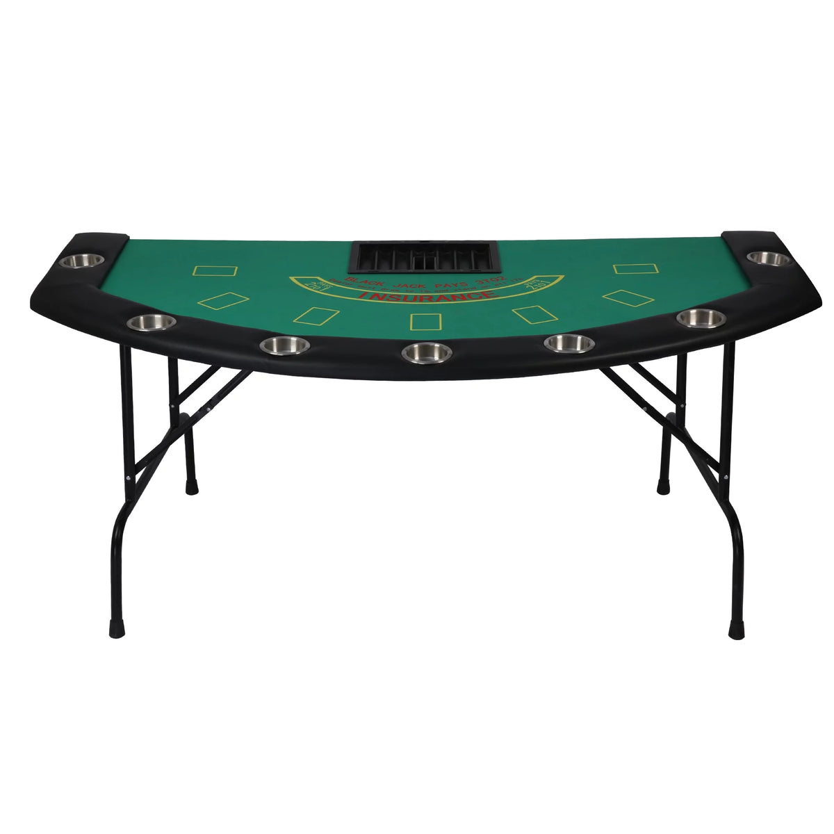 Folding Poker Table for 7 Player, 71" Blackjack Table with Foldable Legs and Removable Metal Cup Holder, Green Felt F958