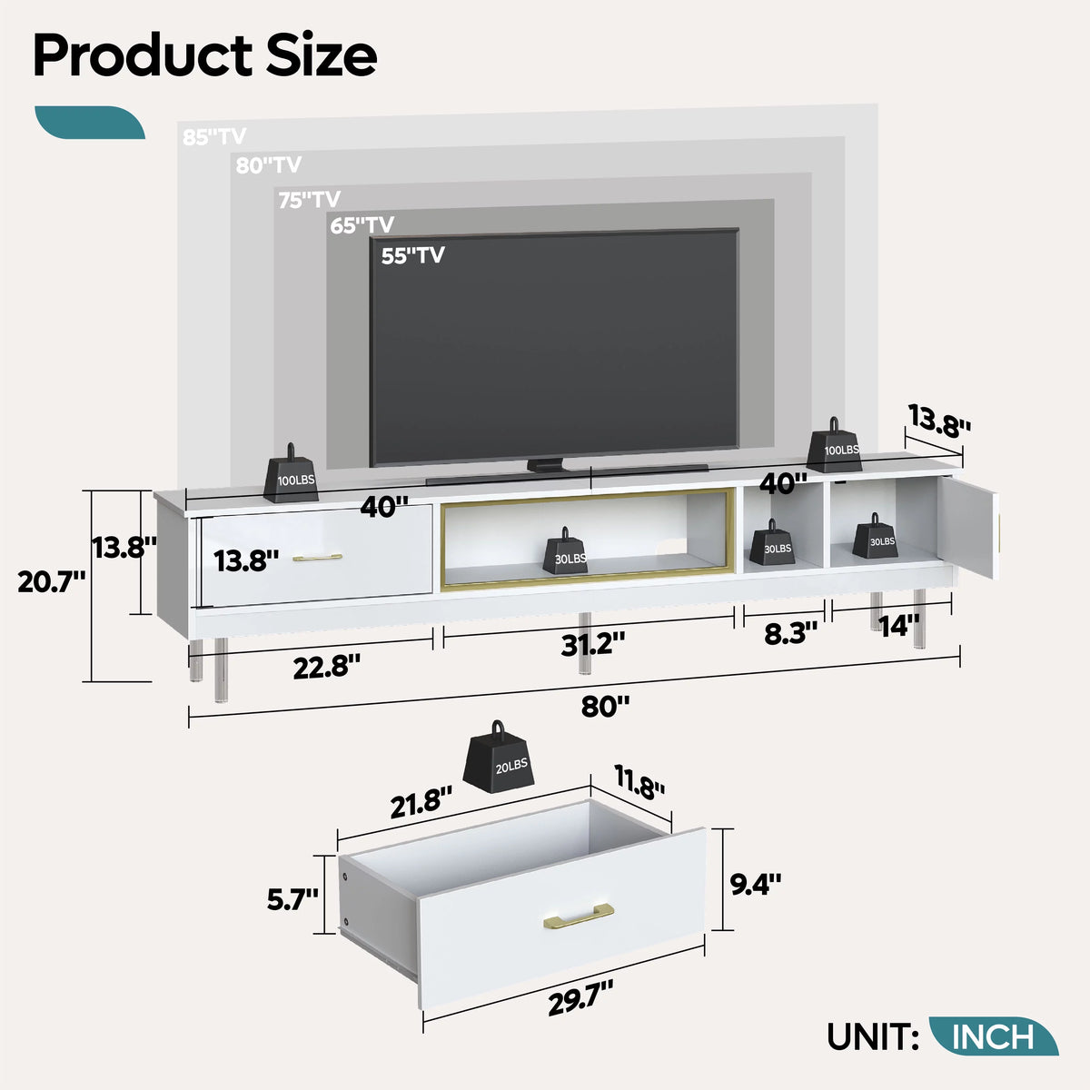 Black TV Stand with LED Lights and Drawer X209787