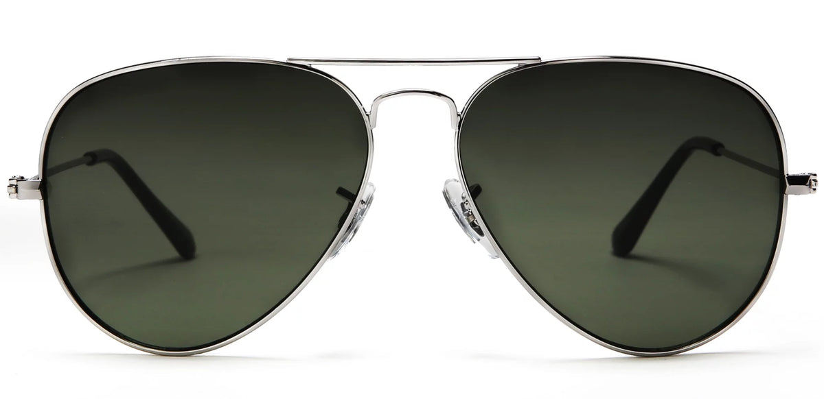 Classic Aviator Sunglasses Silver Frame Green Lens T700952